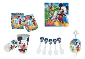 Kit Decoración Fiesta Mickey Mouse Vela Vaso Platos Mantel x12