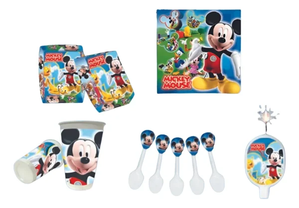 D_NQ_NP_2X_880179-MCO109654541155_032026-F Kit Decoración Fiesta Mickey Mouse Vela Vaso Platos Mantel x12