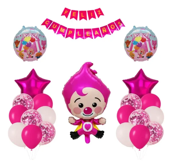 Kit Decoración Globos Payaso Plim Plim Tonalidades Rosas