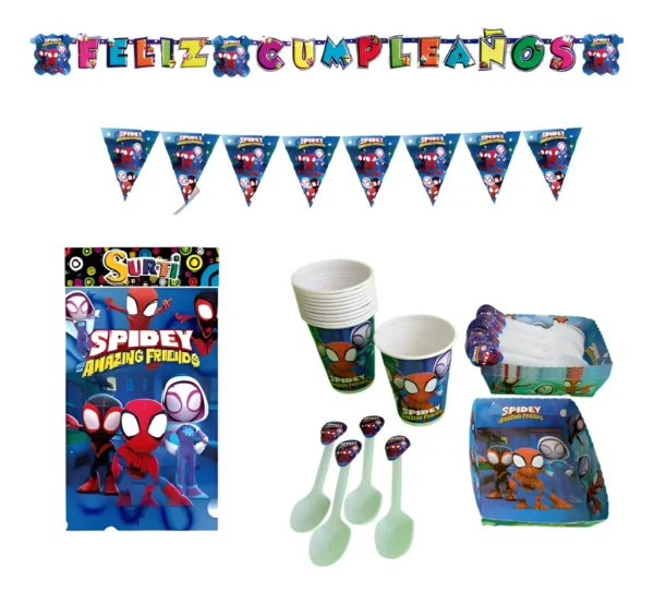 D_NQ_NP_2X_904365-MLA96873501893_102025-F Kit Decoración Completo Vasos+platos Spidey 12 niños