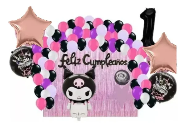 Decoración Para Fiesta Completa De Kuromi + Número Negro