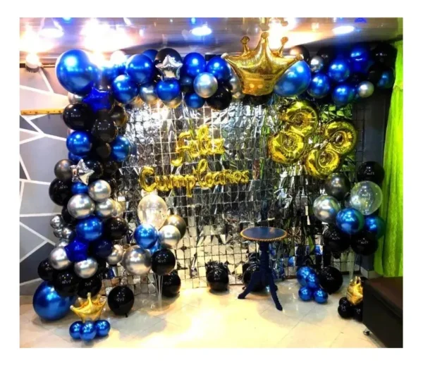Decoración Fiesta Globos Feliz Cumpleaños Azul Cortina Grado