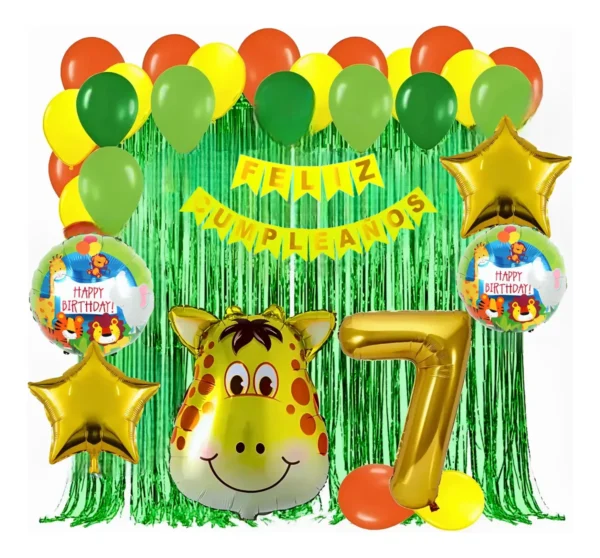 Kit Decoración Globos Jirafa Selva Cumpleaños