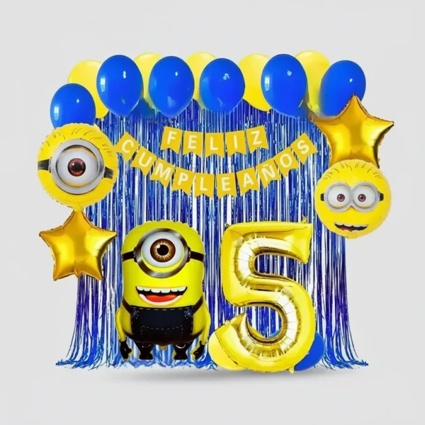 Kit Decoración Los Minions Globos Metálicos + Número