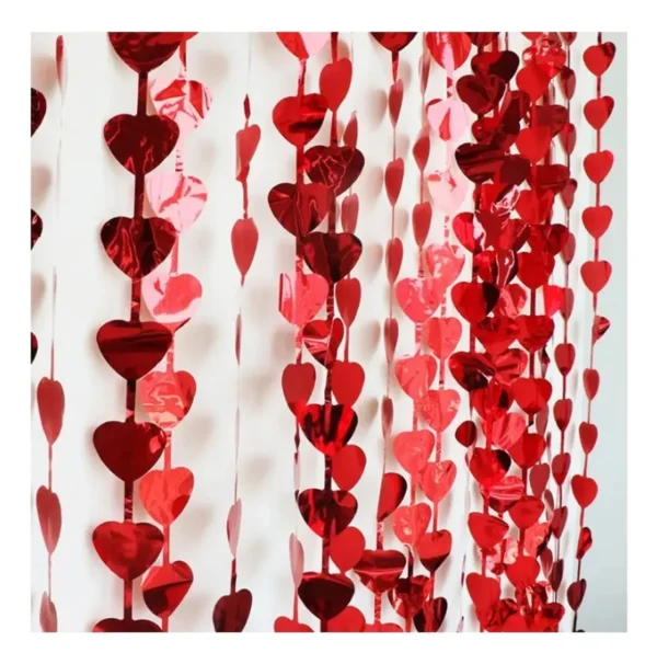 Cortina metálica en forma de corazón con paneles metálicos con flecos, 1 x 2 m