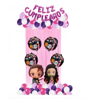 D_NQ_NP_2X_923601-MCO111003719493_042026-F Kit Decoración Fiesta Feliz Cumpleaños Demon Slayer Fucsia