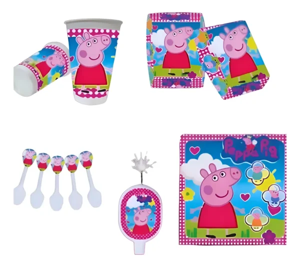 D_NQ_NP_2X_927892-MCO88794207962_082025-F Kit Fiesta Peppa Pig Vela Cumpleaños Mantel Vasos Platos