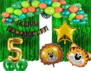 Kit Numero Fiesta Cortina León Tigre Numero Cumpleaños Verde