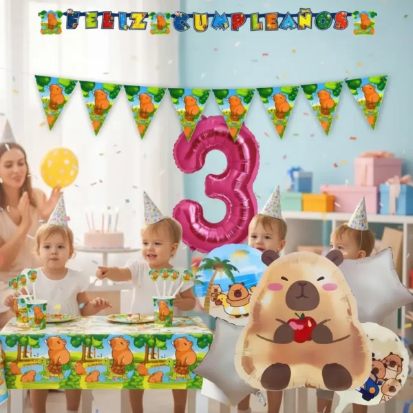 Kit Decoración Capibara Niña X 36 Invit + Bouquet + Cortinas