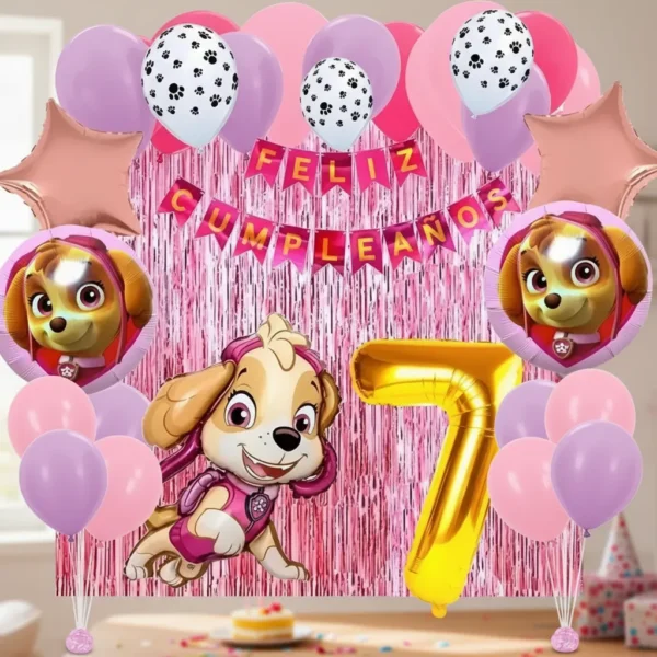 Kit Decoración Skye Huellitas Globos Metálicos + Numero