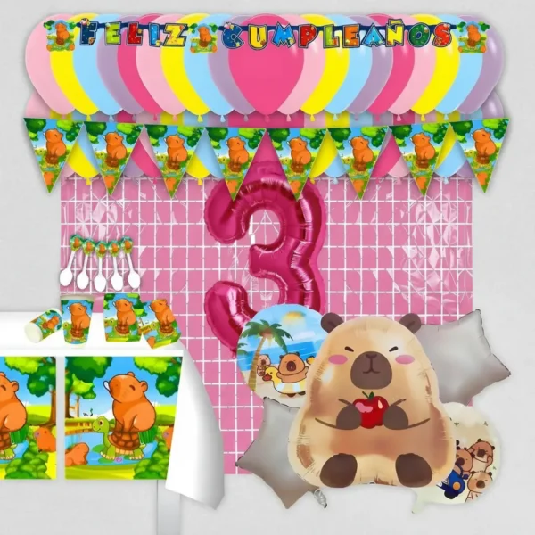 Kit Decoración Capibara Niña X 36 Invit + Bouquet + Cortinas