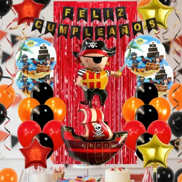 Kit Decoración Pirata Marinero Globos Metálicos + Numero