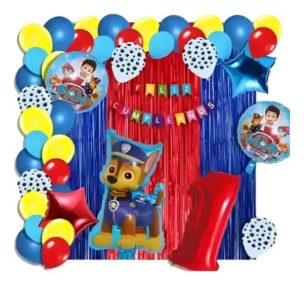Kit Decoración Paw Patrol Globos Metálicos + Número