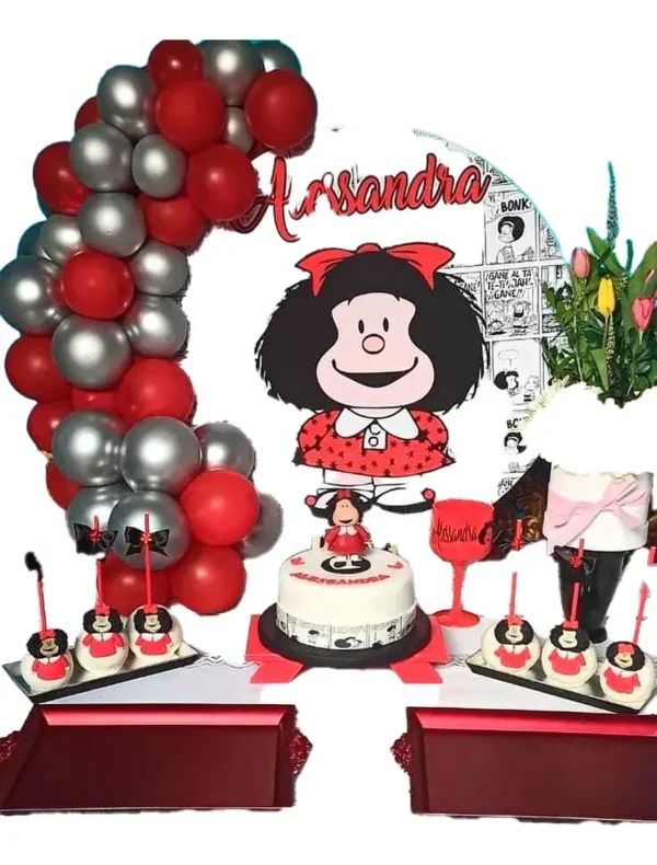 Kit Globos Fiesta Decorativo Mafalda Rojo Plateado