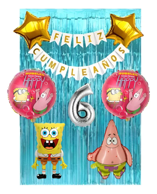 Set De Globos Decoración Infantil Temática Bob Esponja 9pzas