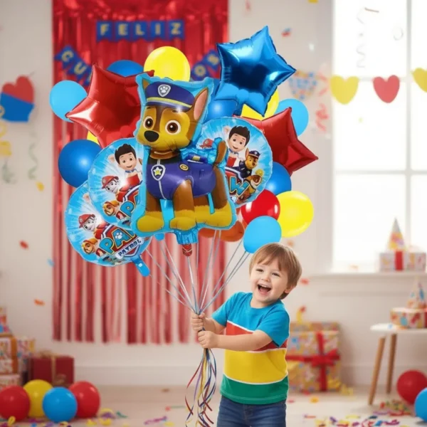 Kit Decoración Chase Paw Patrol Globos Metálicos + Numero