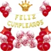 Kit Globos Decoración Fiesta Feliz Cumpleaños Rojo