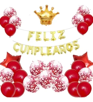 D_NQ_NP_2X_959640-MCO81803315064_012025-F Kit Globos Decoración Fiesta Feliz Cumpleaños Rojo