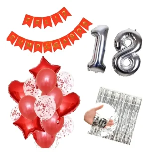 Plateado Rojo Kit Festón Cortina Numero Globos Cumpleaños