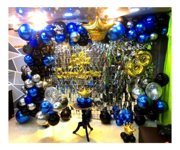 Decoración Fiesta Globos Feliz Cumpleaños Azul Cortina Grado