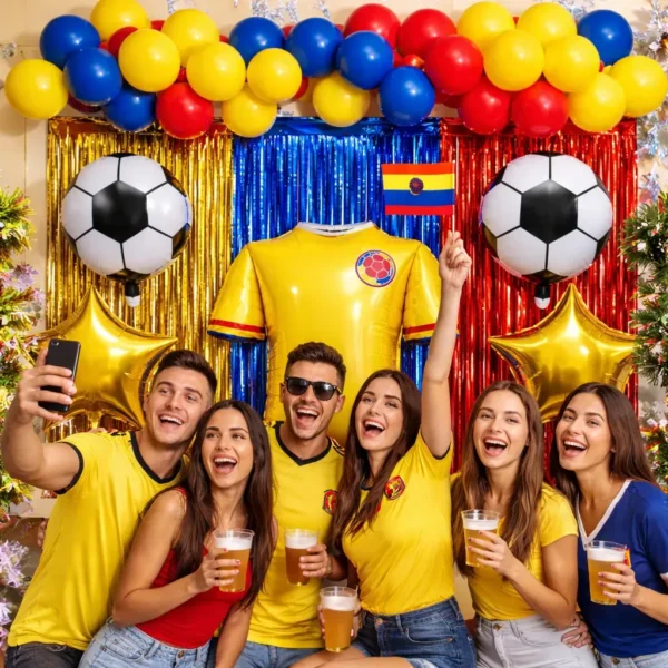 Kit Decoración Fiesta Fútbol Colombia Globo Cortina Tricolor