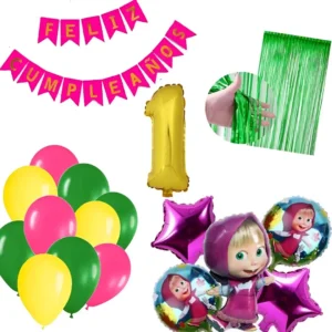 D_NQ_NP_2X_967790-MCO82773987534_032025-F Kit Decoración Cumpleaños Masha Y El Oso Cortina Verde