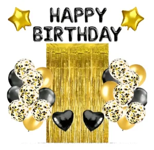 Kit De Decoración Dorado Y Negro Para Fiesta De Cumpleaños