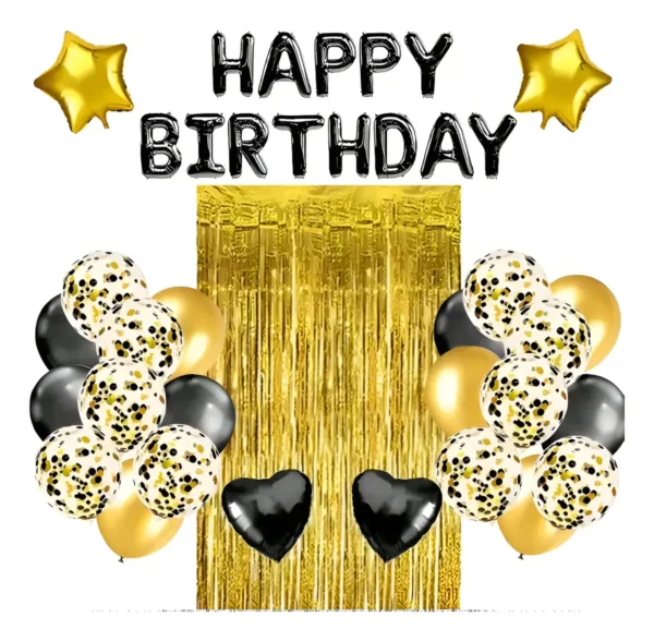 Kit De Decoración Dorado Y Negro Para Fiesta De Cumpleaños
