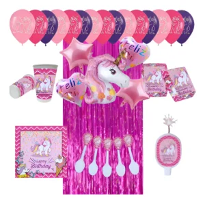D_NQ_NP_2X_976499-MCO92772766016_092025-F Kit Decoración Unicornio Fiesta Fucsia Mantel Vasos Platos