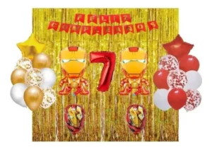 D_NQ_NP_2X_978101-MCO109648684543_032026-F Kit Globos Decoración Dorado Iron Man Cortina Cumpleaños