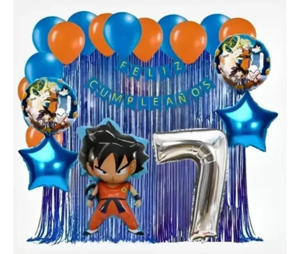 Kit Decoración Dragon Ball Azul Globos Metálicos + Numero