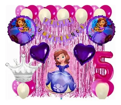 Kit Globos De Cumpleaños Princesita Sofia Completo Corona