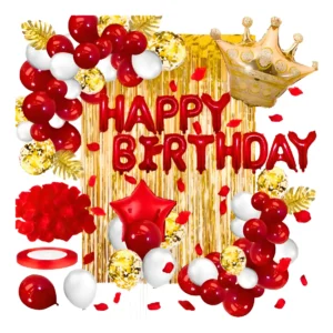 Decoracion Globos Dorado Rojo Para Fiesta Cumpleaños