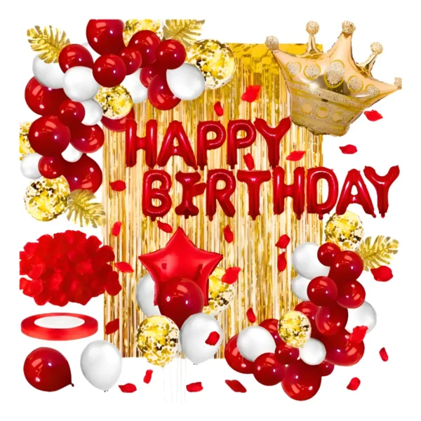 Decoracion Globos Dorado Rojo Para Fiesta Cumpleaños