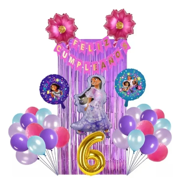 Decoración Isabella Globos Cortina Número Morado Encanto