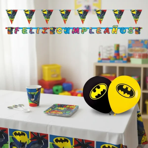 Kit Batman Cumpleaños Globos Mantel Vasos Platos Fiesta x12inv