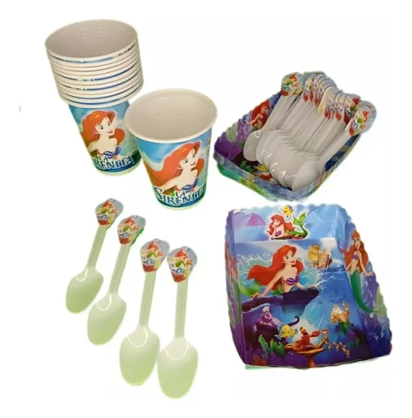 Kit Decoración La Sirenita X12 Vasos + Platos + Cucharas