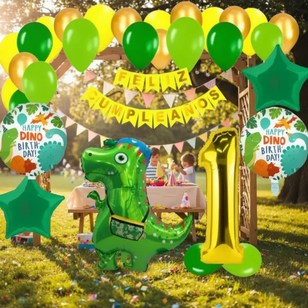 Kit Decoración Dinosaurio Globos Metálicos + Numero